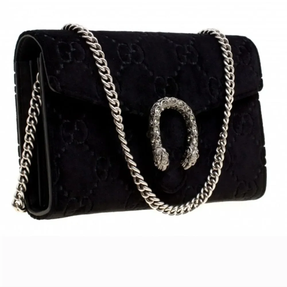 Gucci Brand new Authentic Women's Black GG Velvet Mini Dionysus Chain purss - Picture 1 of 16
